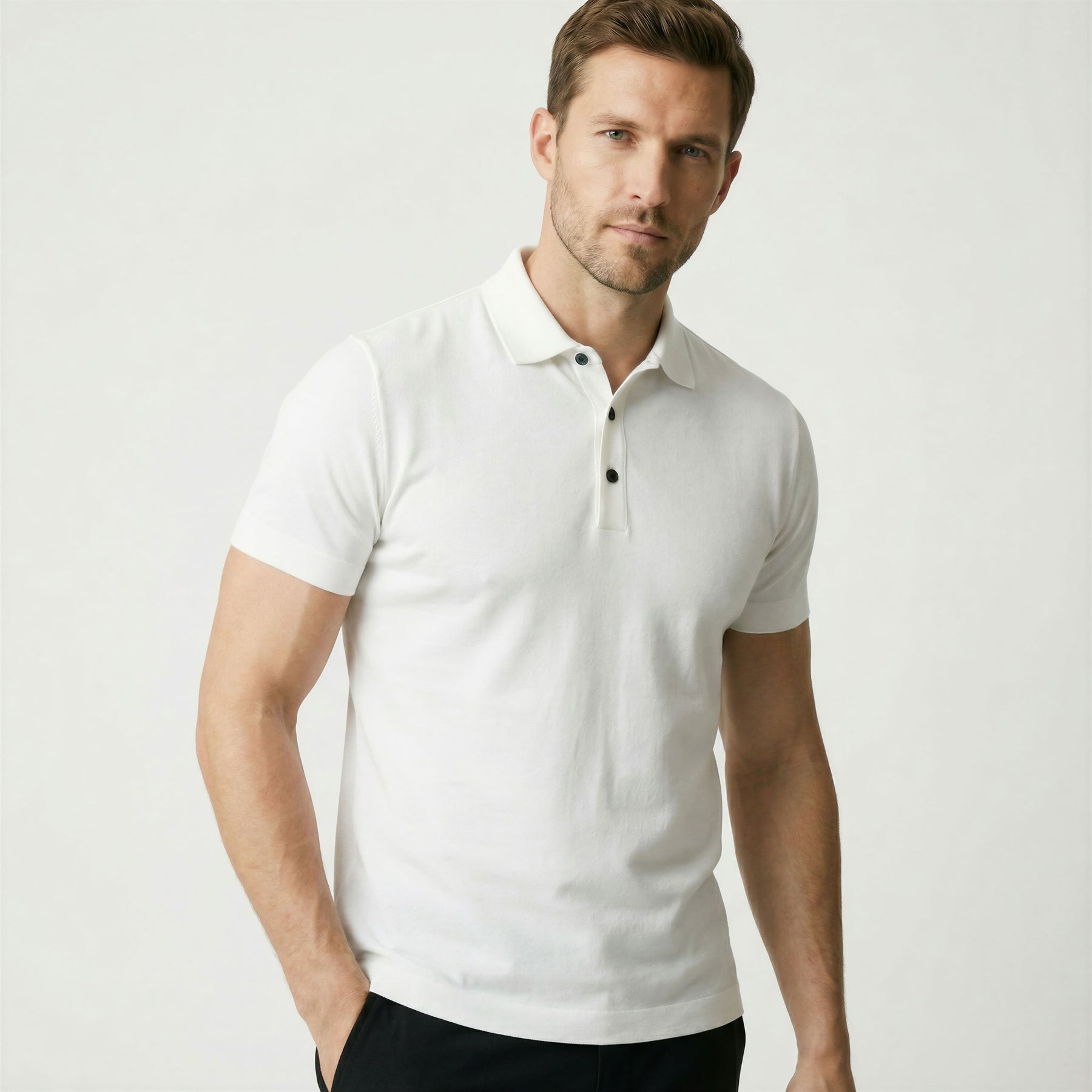 Camisa Polo Masculina em Seda Gelo Fiorinni branca