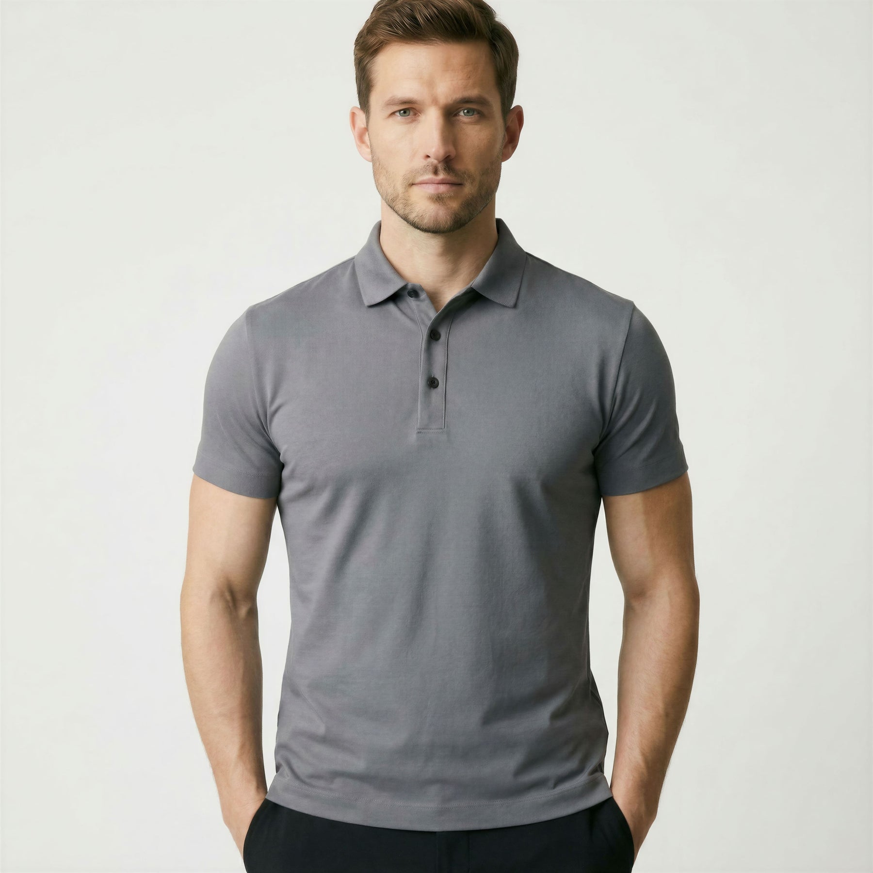 Camisa Polo Masculina em Seda Gelo Fiorinni cinza
