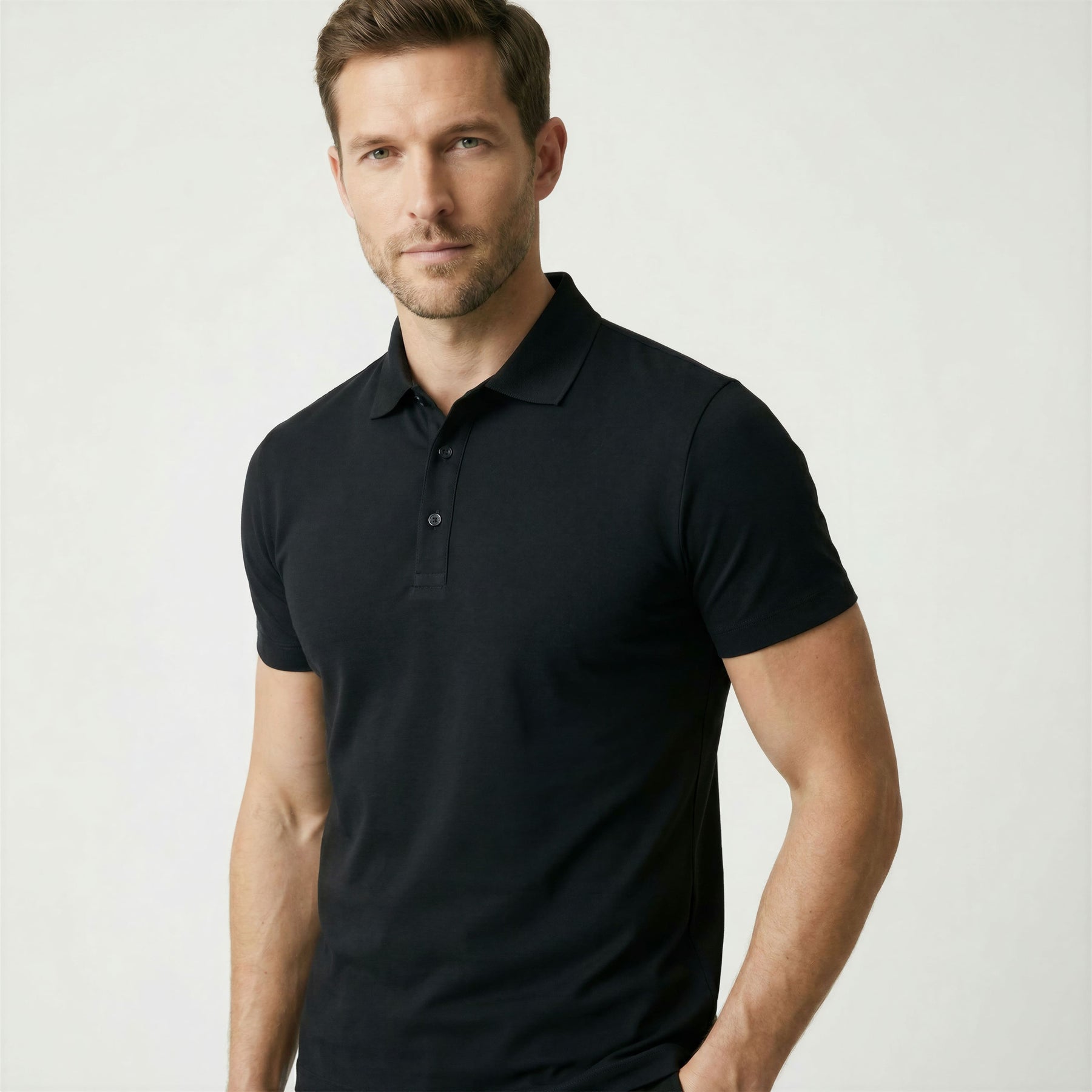 Camisa Polo Masculina em Seda Gelo Fiorinni preta