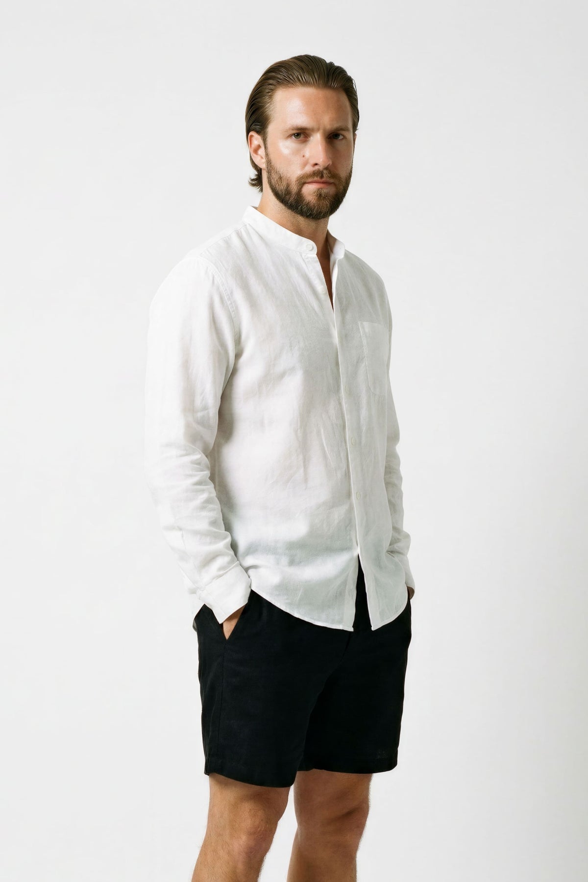 Camisa de Linho Masculina Gola Padre