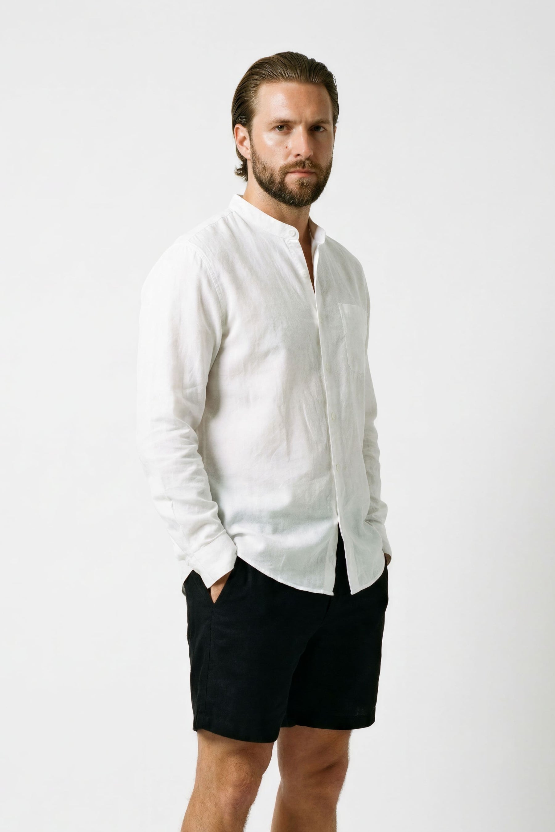 Camisa de Linho Masculina Gola Padre