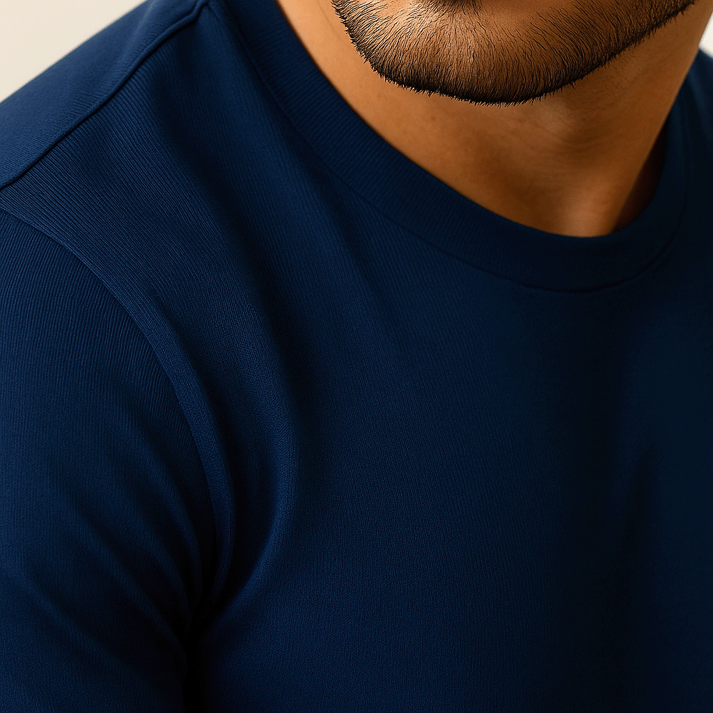 Camiseta Algodão Egípcio Fiorinni azul detalhes