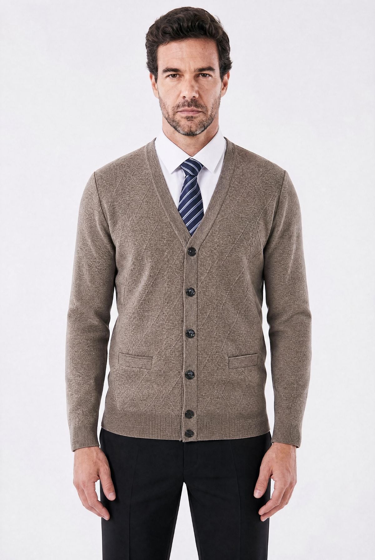Cardigan Masculino Executivo Argyle com Gola V