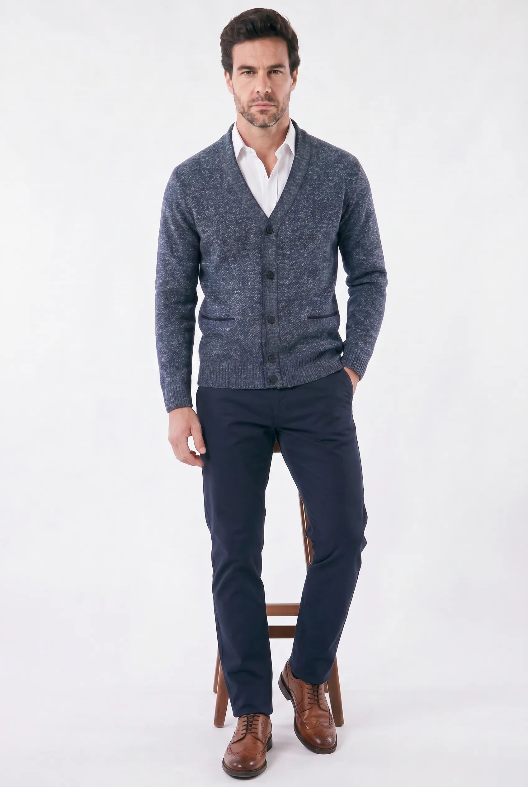 Cardigan Masculino Social Slim com Gola V