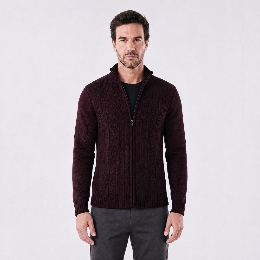Cardigan Masculino Social de Tricô Leve vinho