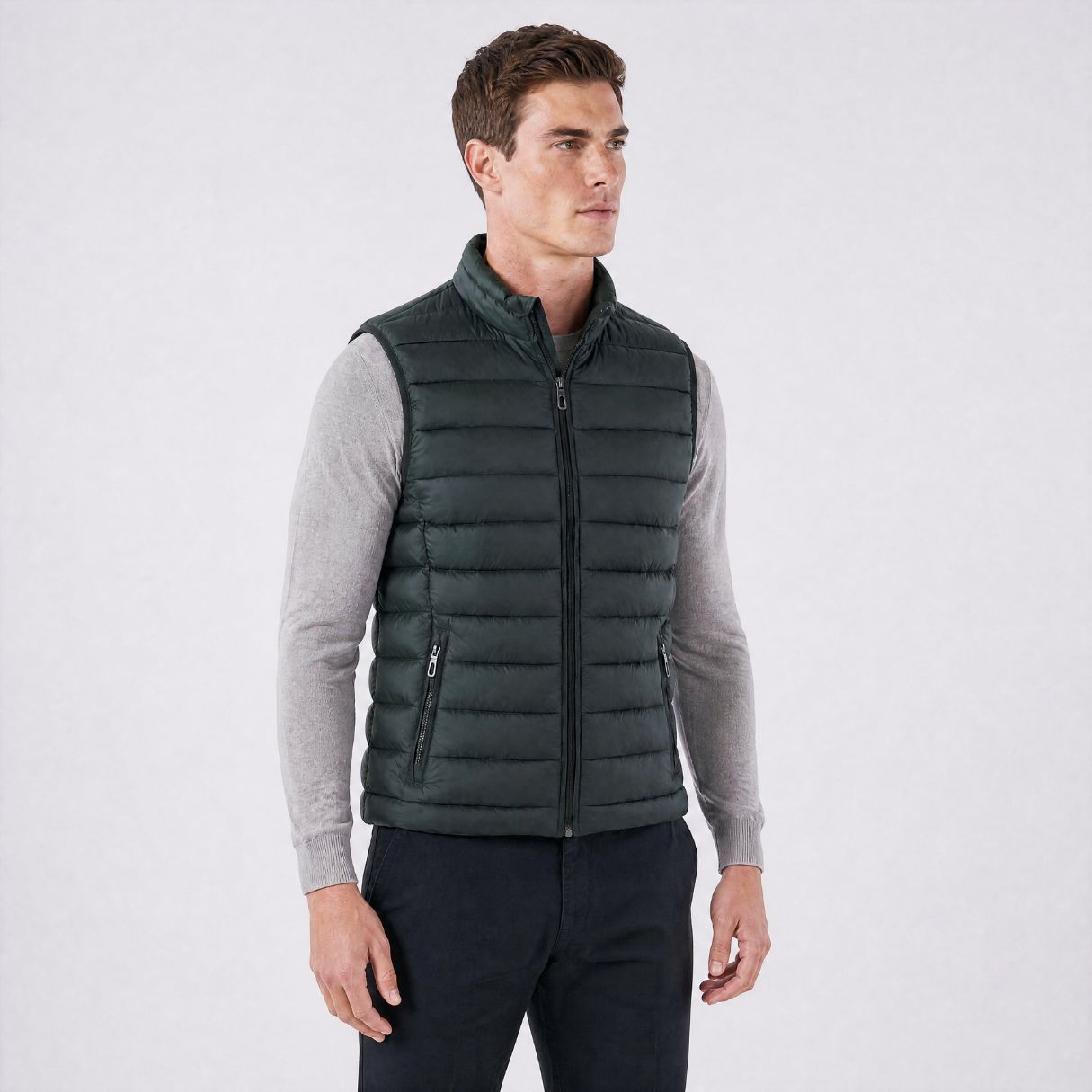 Colete Masculino Puffer Acolchoado com Zíper verde escuro