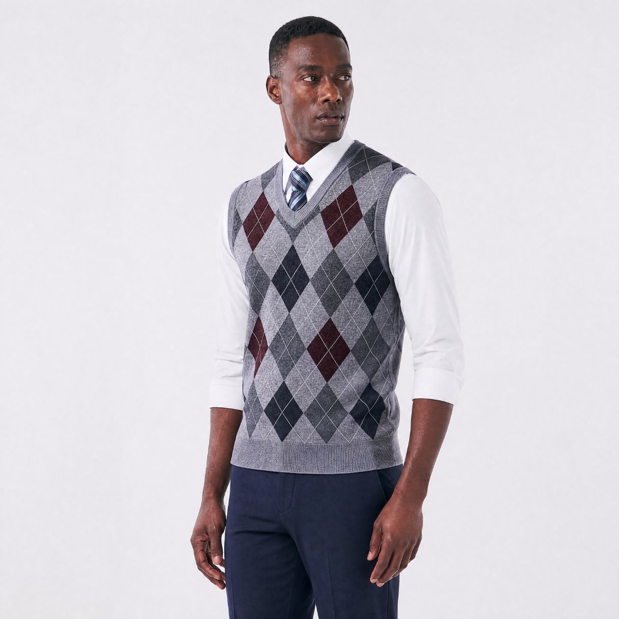 Colete Masculino Tricot Diamond com Estampa Geométrica cinza escuro