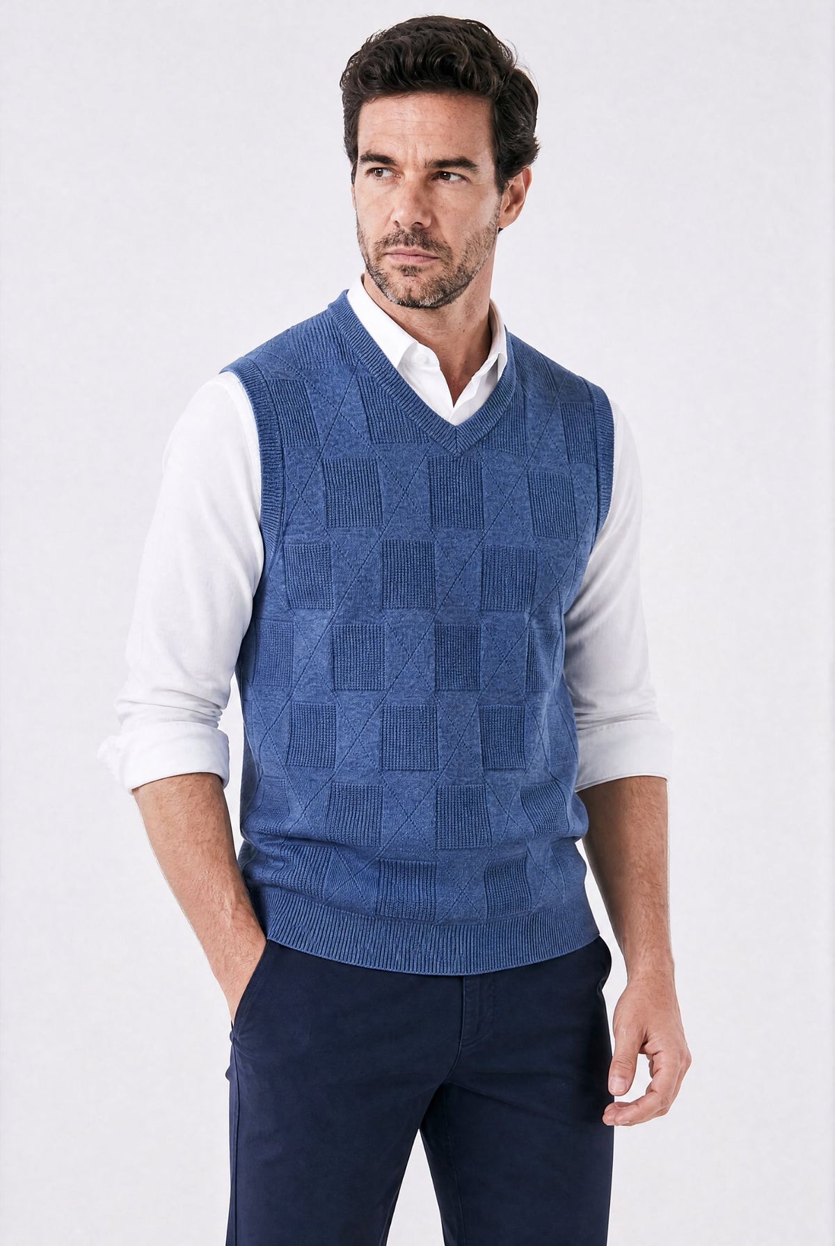 Colete Masculino Tricot Xadrez com Design Clássico