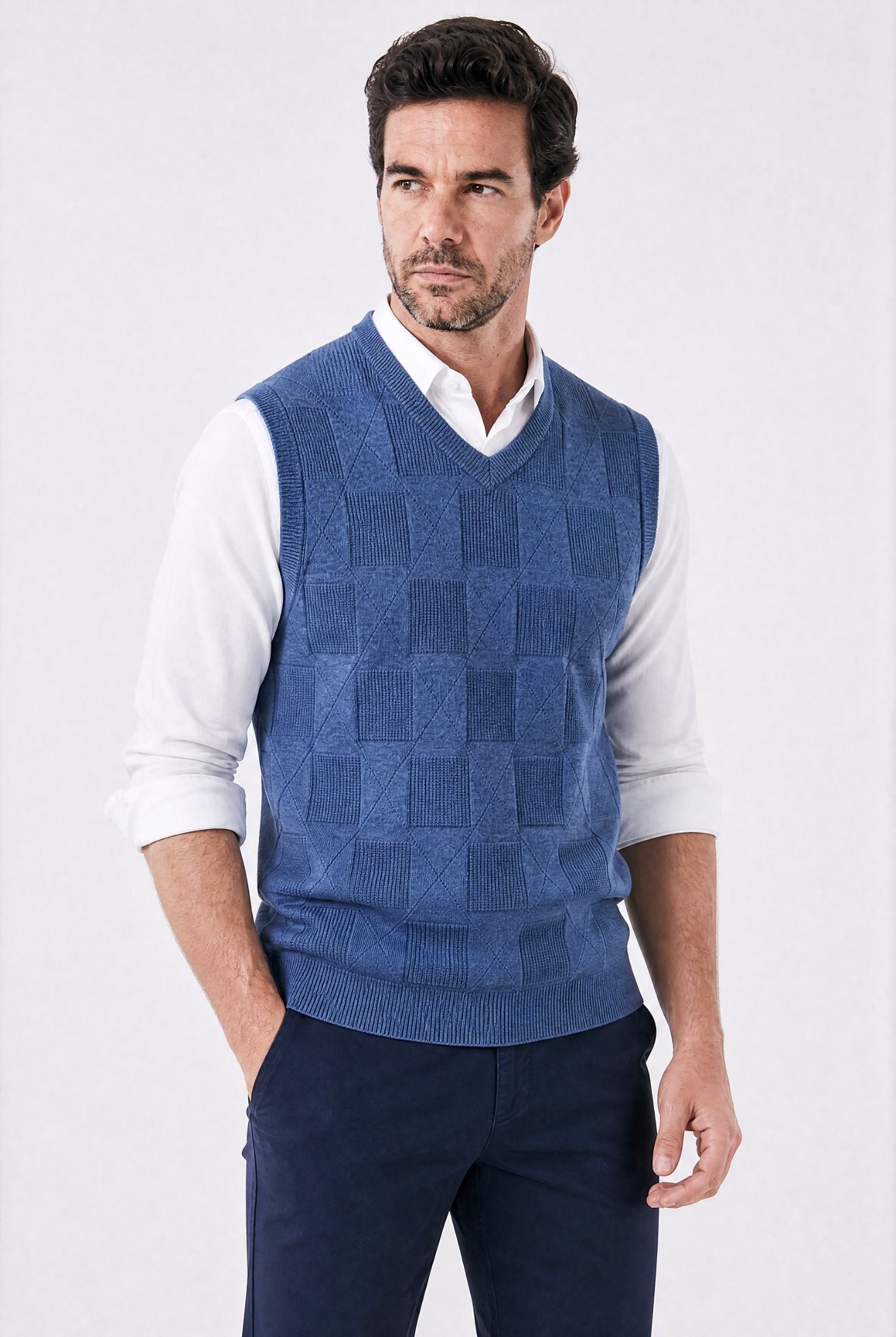 Colete Masculino Tricot Xadrez com Design Clássico