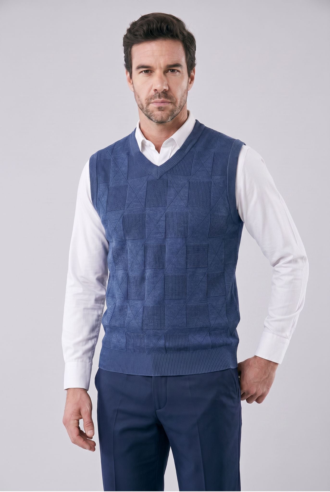 Colete Masculino Tricot Xadrez com Design Clássico