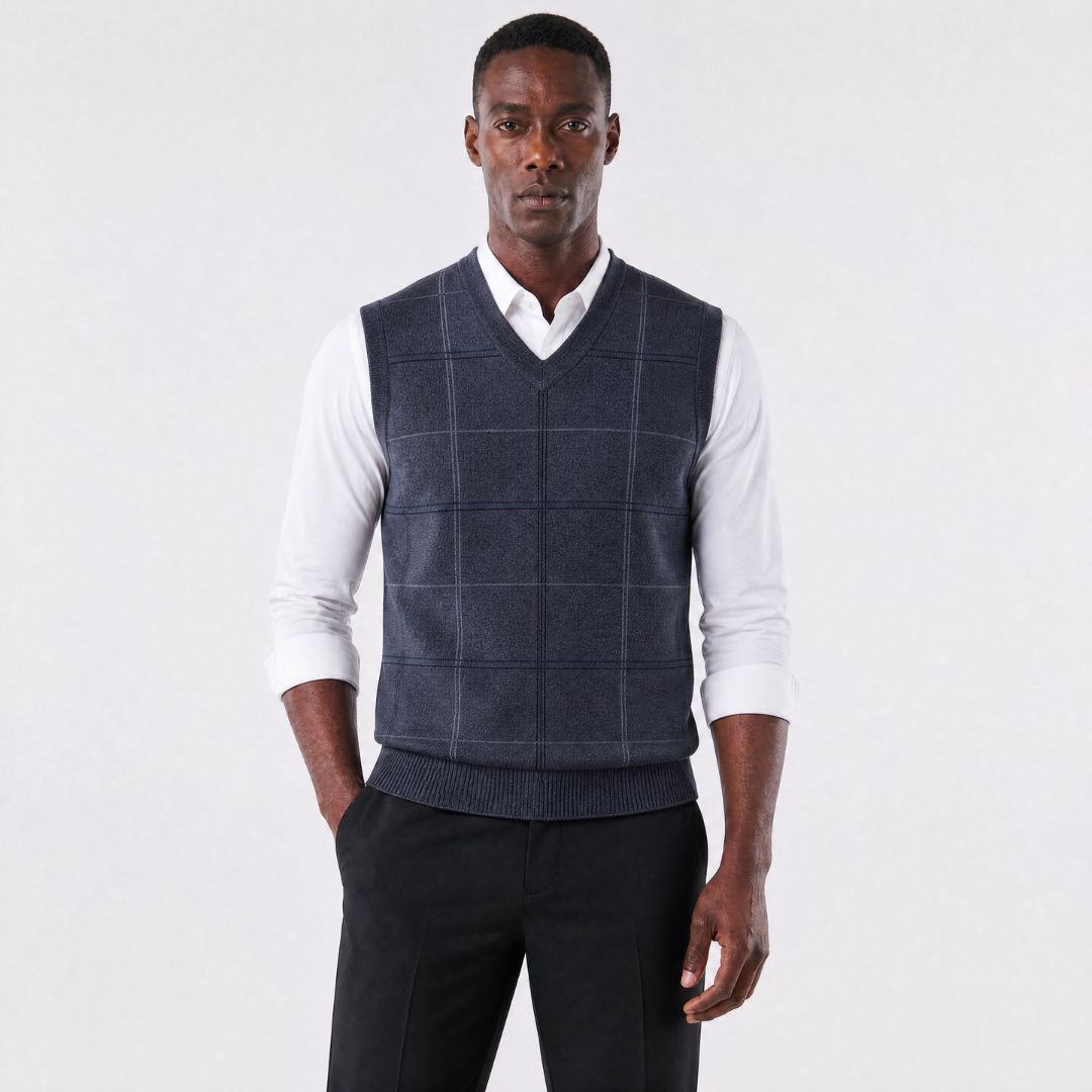 Colete Masculino Tricot com Estampa Geométrica Cassel cinza