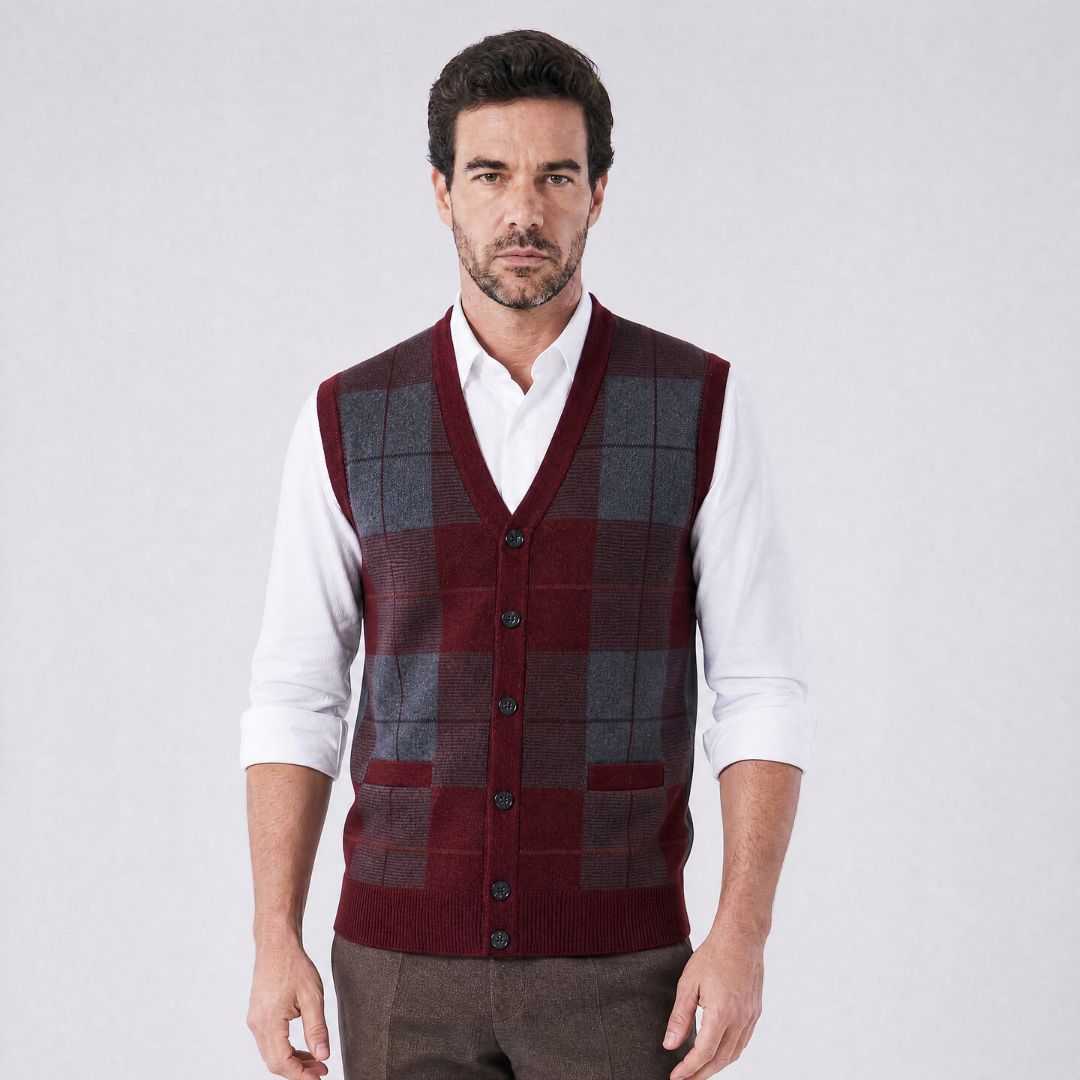 Colete Masculino de Gola V com Acabamento Bordado Austin vermelho