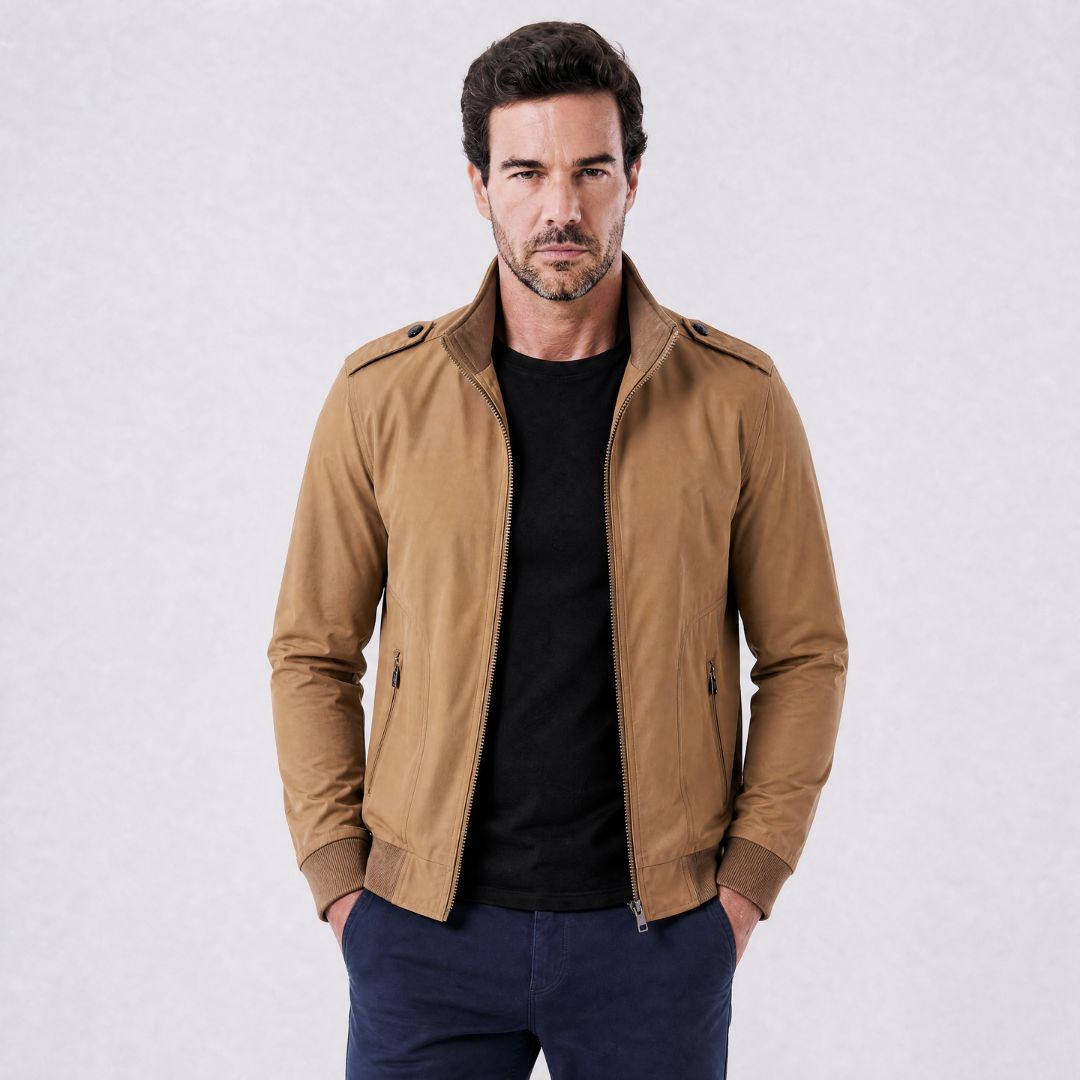 Jaqueta Masculina Bomber com Forro Xadrez Clássico cáqui