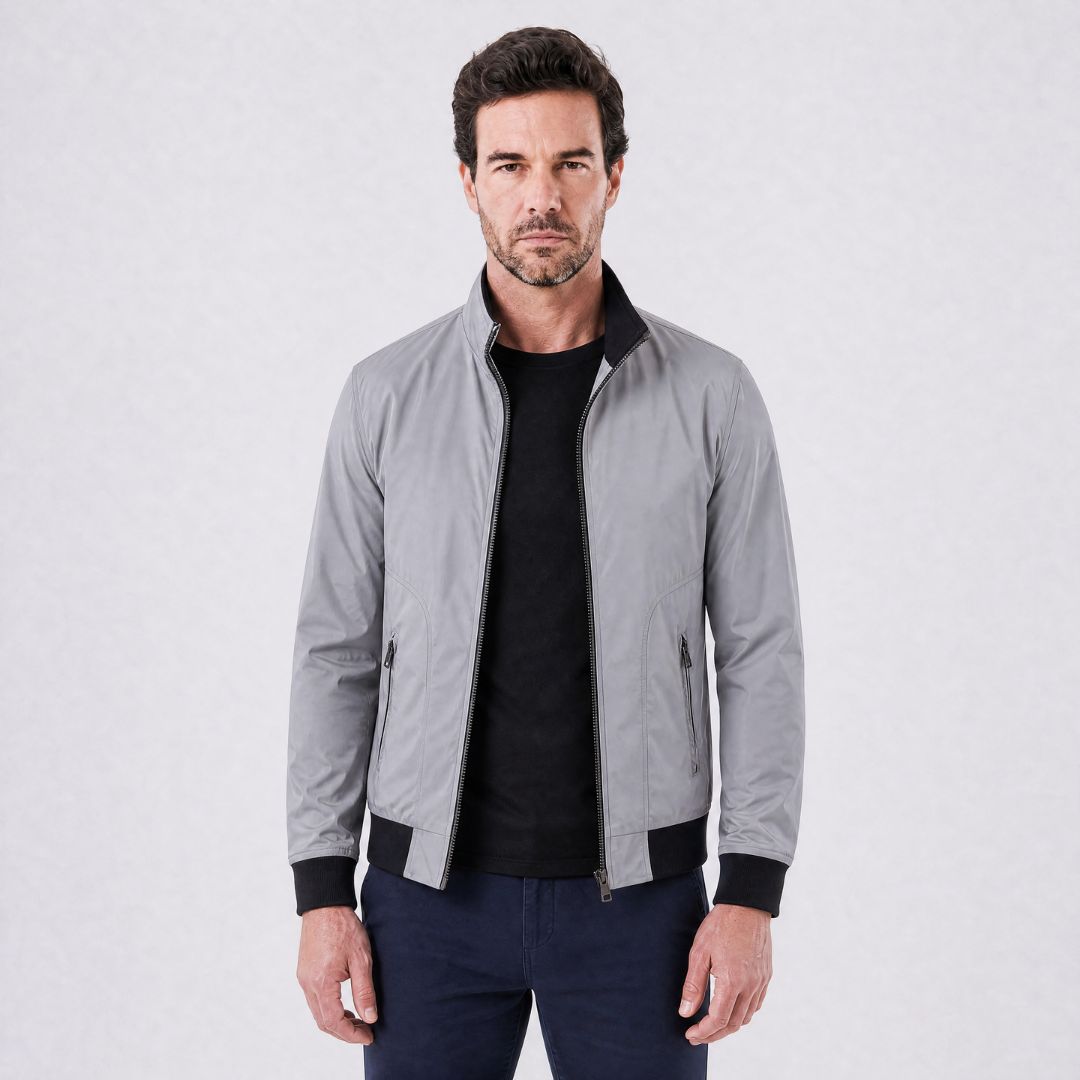 Jaqueta Masculina Bomber com Forro Xadrez Clássico cinza