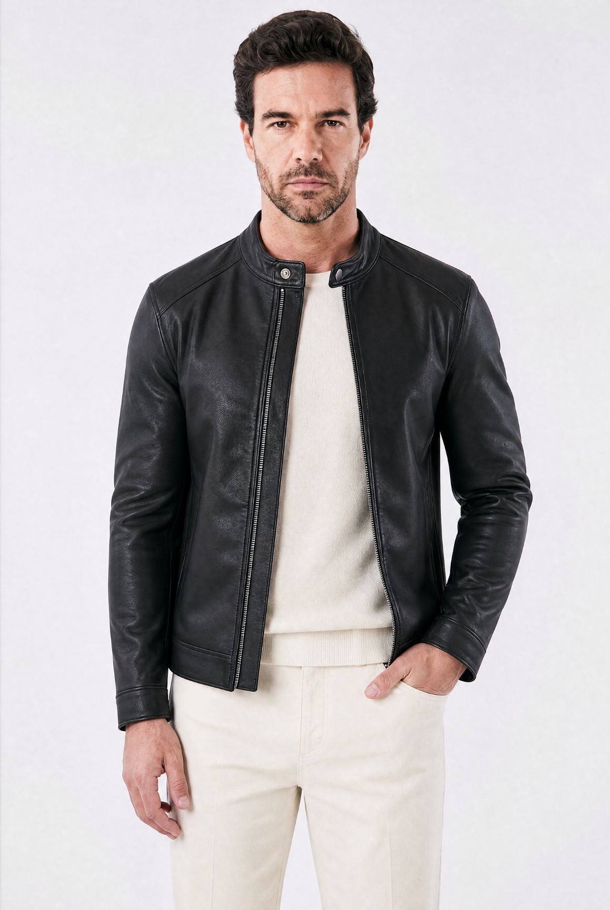 Jaqueta Masculina de Couro Slim Biker