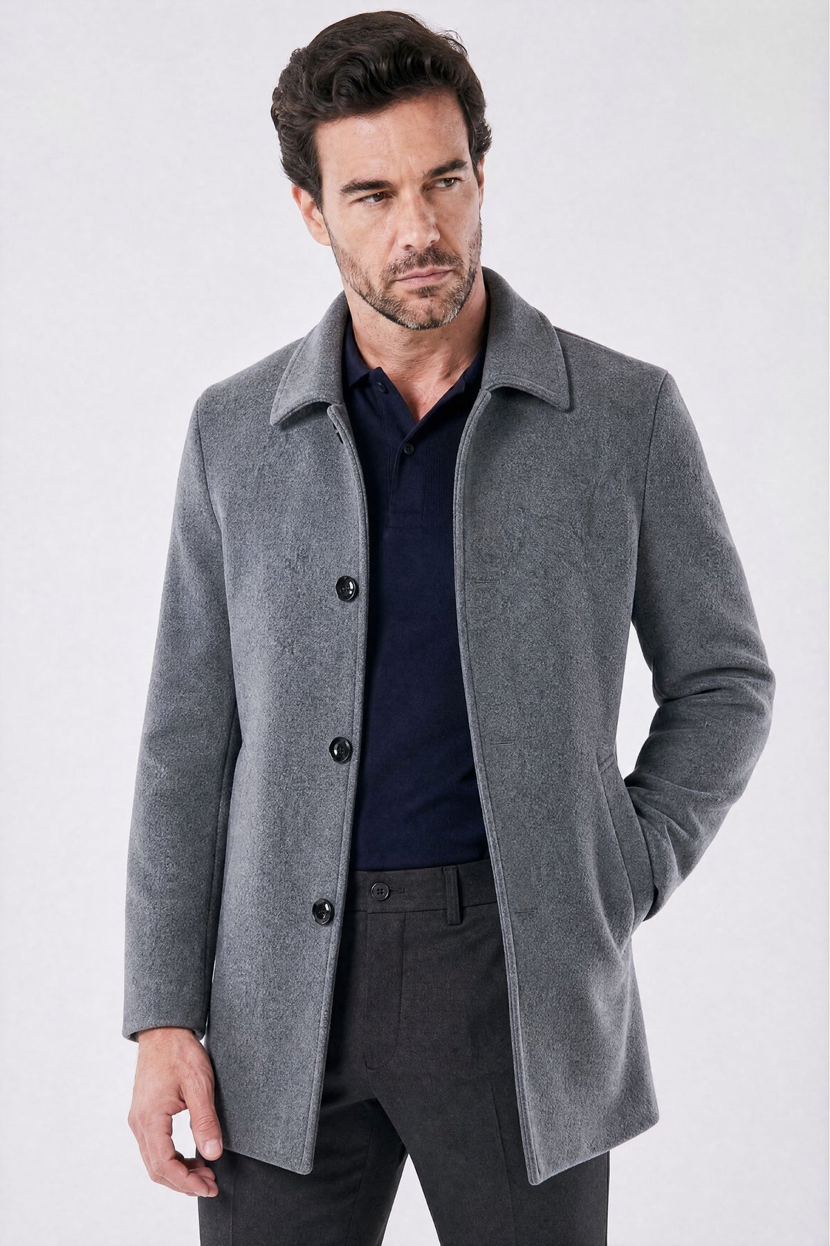 Sobretudo Masculino Curto De Lã Denmark