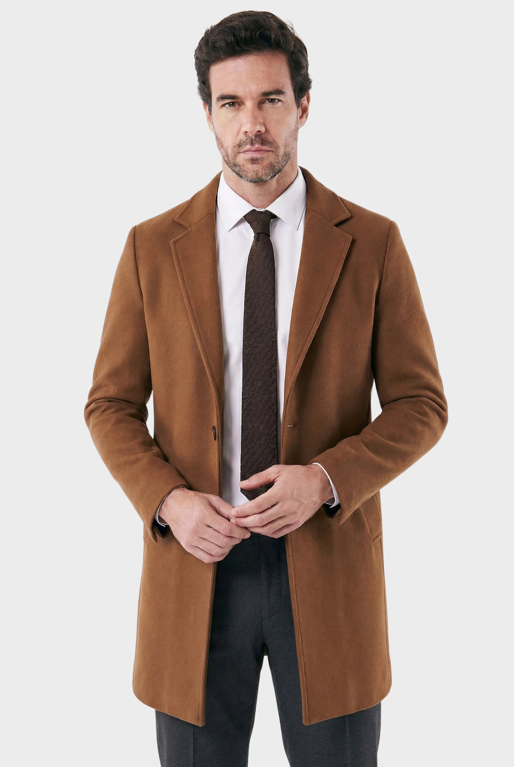 Sobretudo Masculino Longo com Lapela Notched Essentials
