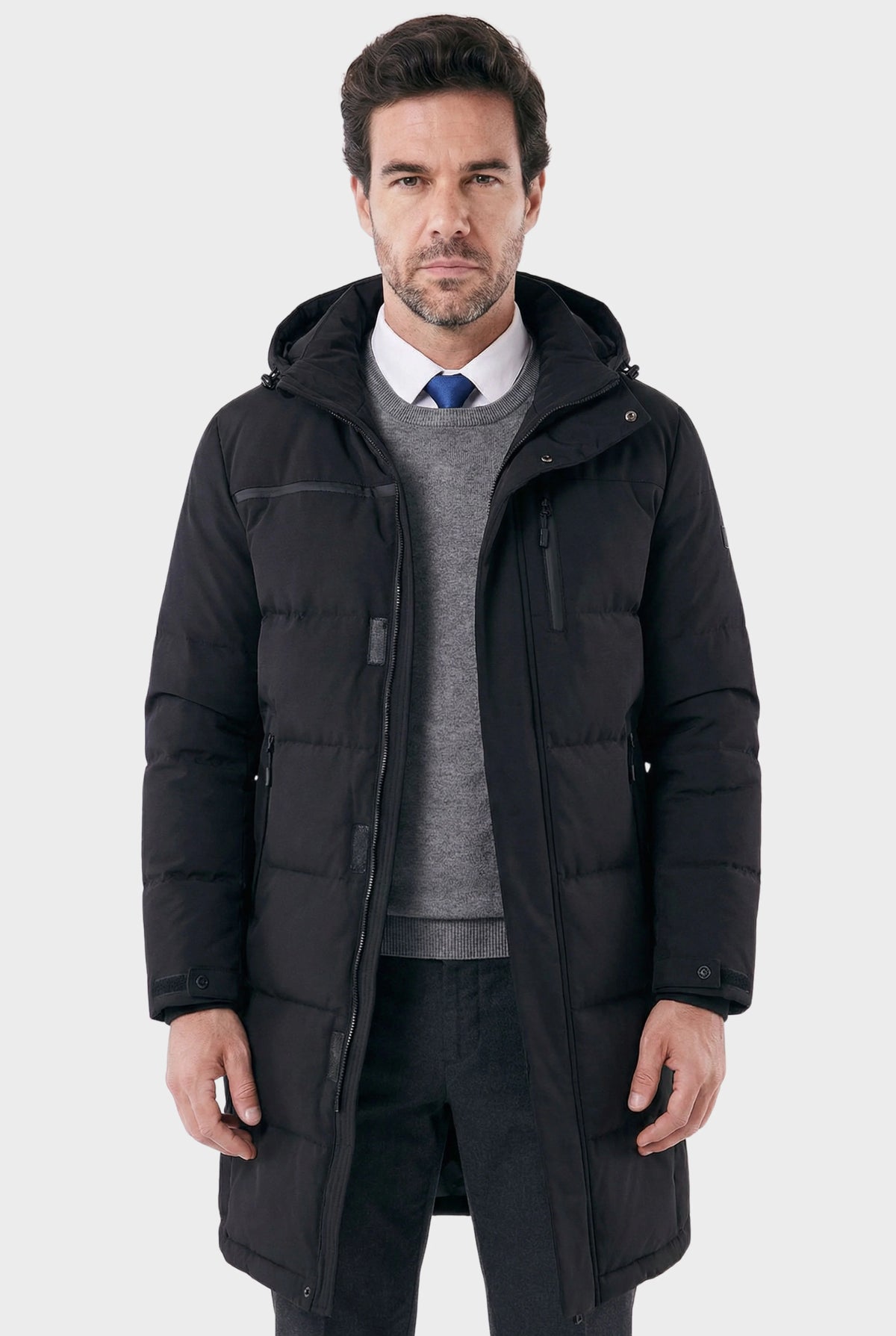 Sobretudo Masculino Puffer Longo com Capuz Jersey