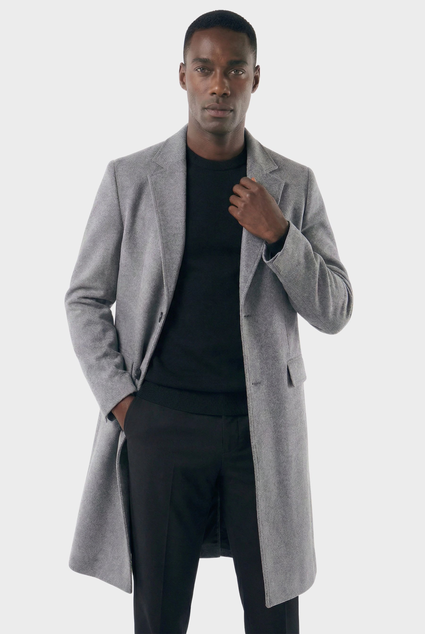 Sobretudo Masculino Social Longo com Lapela Notched