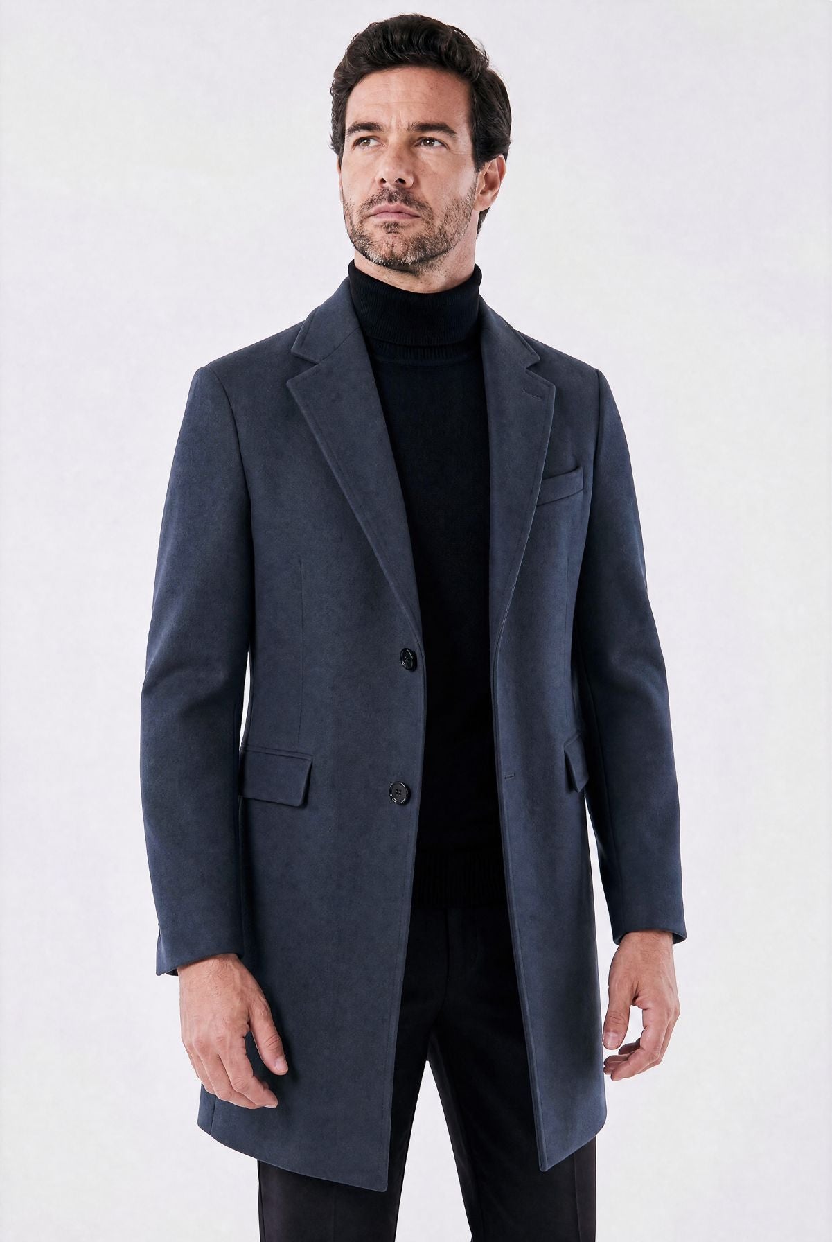 Sobretudo Masculino com Lapela Notched Estruturada