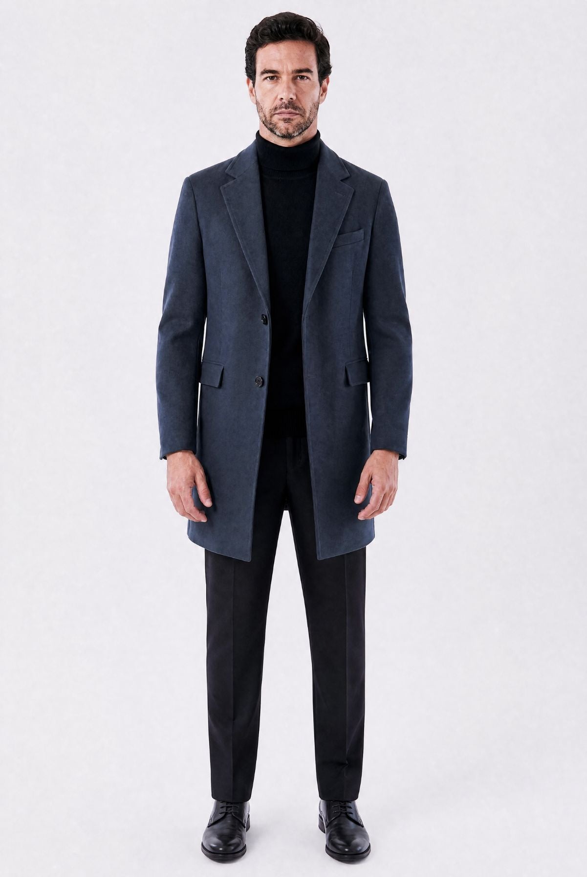 Sobretudo Masculino com Lapela Notched Estruturada