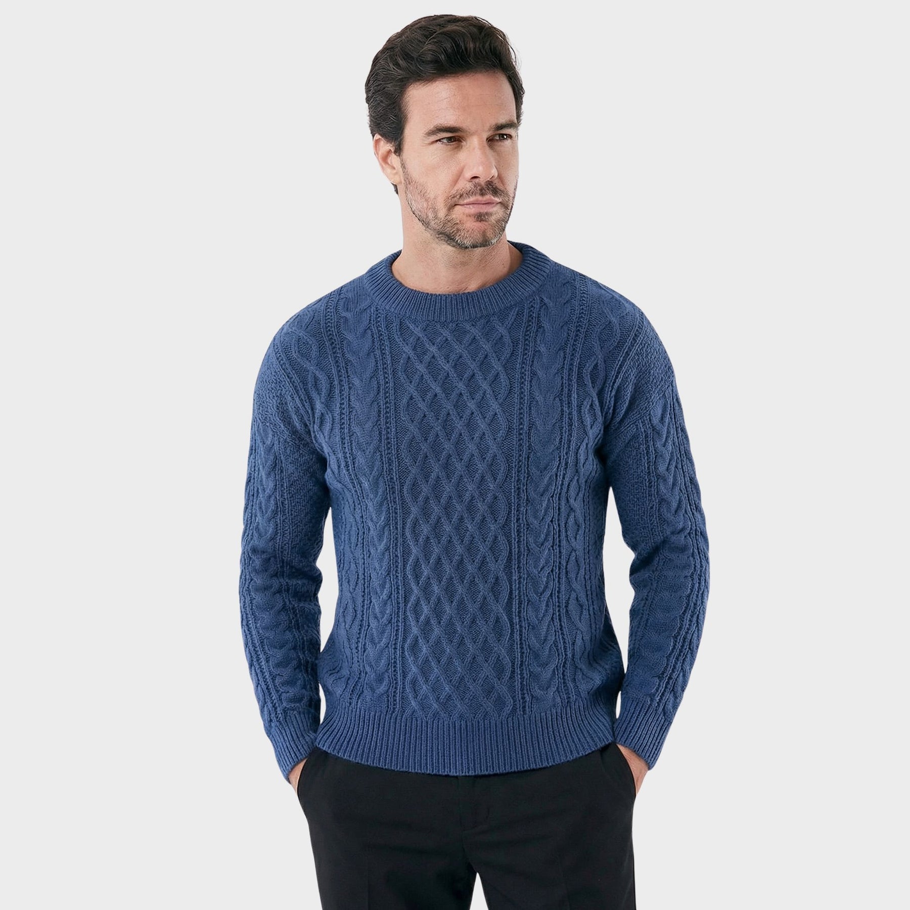 Suéter Masculino Casual Elegante com Bordado Duplo Noir azul