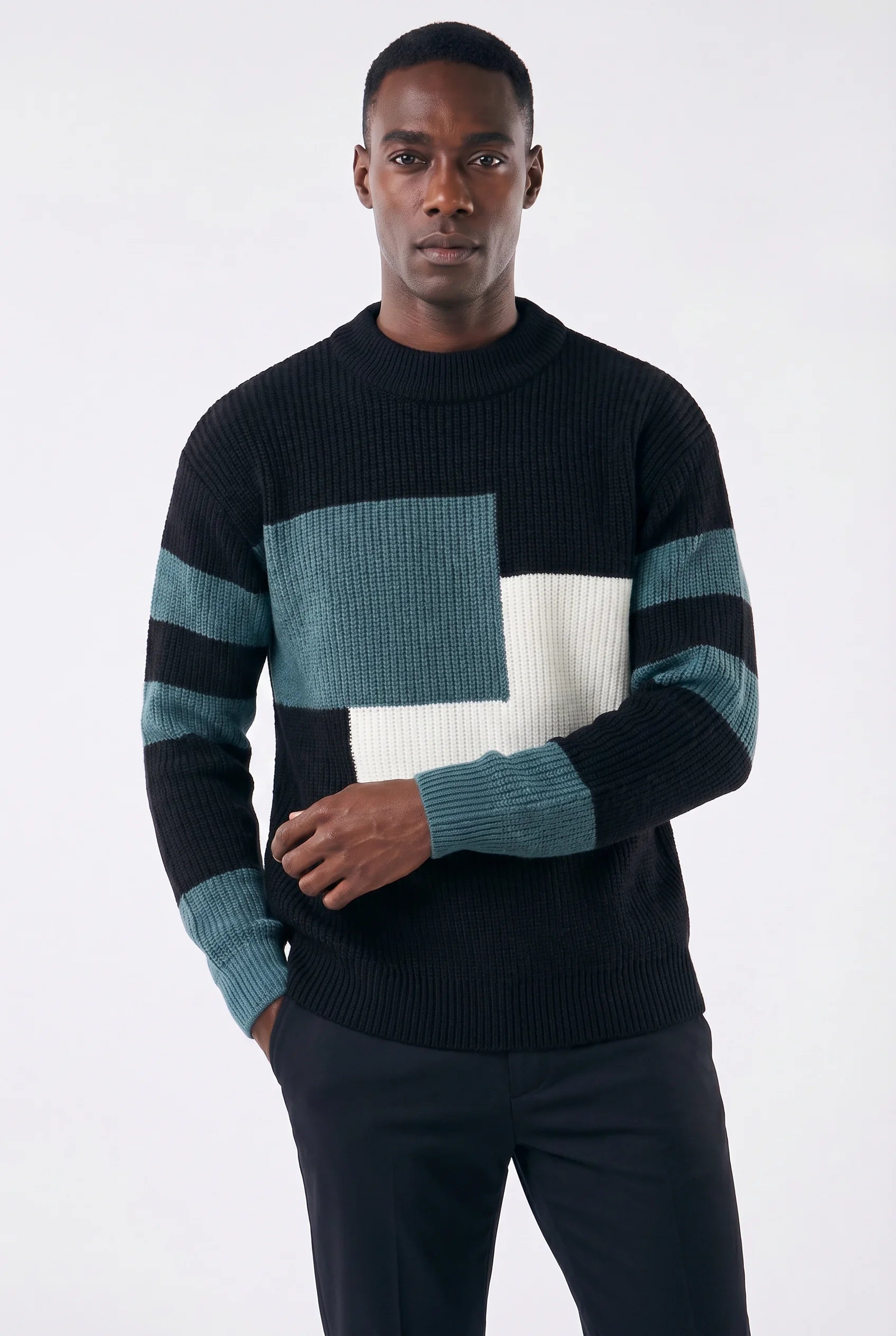 Suéter Masculino Oversized de Trama Geométrica Canelada