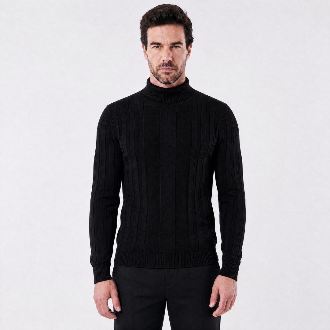 Suéter Masculino de Gola Alta com Caimento Estruturado preto