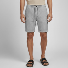 Bermuda Masculina Linho Listrada branco com cinza 