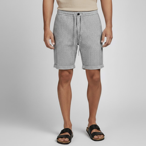 Bermuda Masculina Linho Listrada branco com cinza 