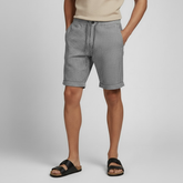 Bermuda Masculina Linho Listrada cinza com branco 