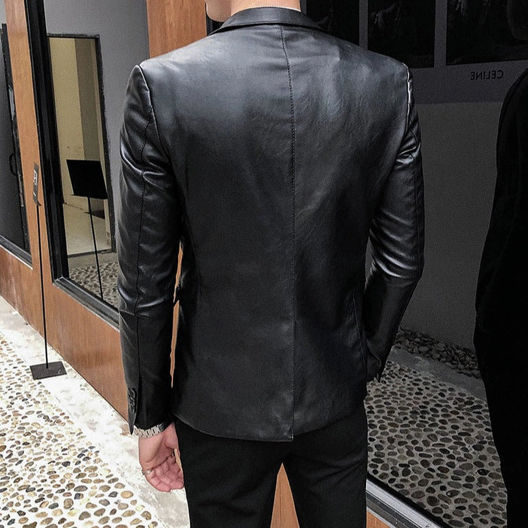 Blazer Masculino de Couro Fiorinni Lancaster Black Leather Preto Costas