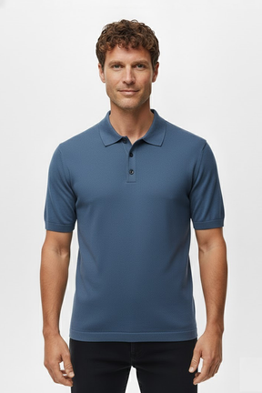 Camisa Polo Masculina em Seda Gelo Fiorinni Azul