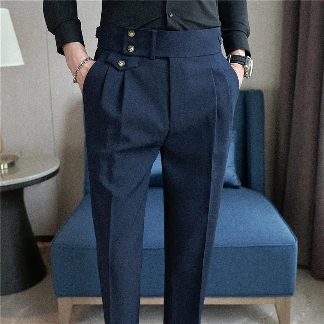 Calça Alfaiataria Masculina em Poliviscose Acetinada Azul Marinho