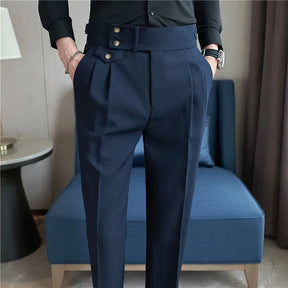 Calça Alfaiataria Masculina em Poliviscose Acetinada Azul Marinho