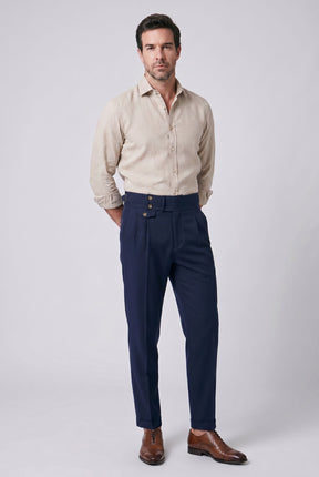 Calça Alfaiataria Masculina em Poliviscose Acetinada Azul Marinho