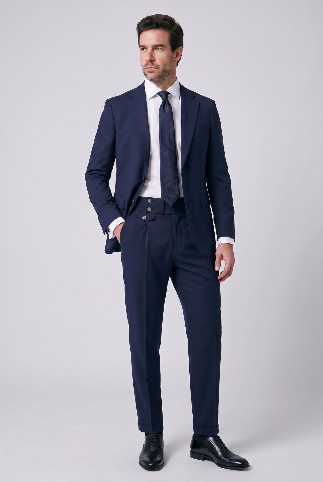 Calça Alfaiataria Masculina em Poliviscose Acetinada Azul Marinho
