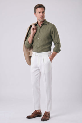 Calça Alfaiataria Masculina em Poliviscose Acetinada Branca