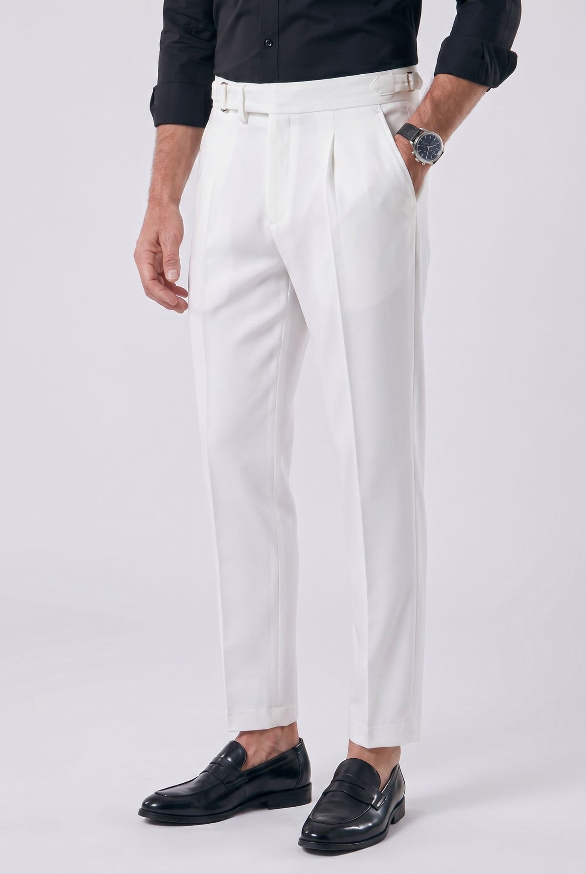 Calça Alfaiataria Masculina em Poliviscose Acetinada Branca