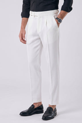 Calça Alfaiataria Masculina em Poliviscose Acetinada Branca
