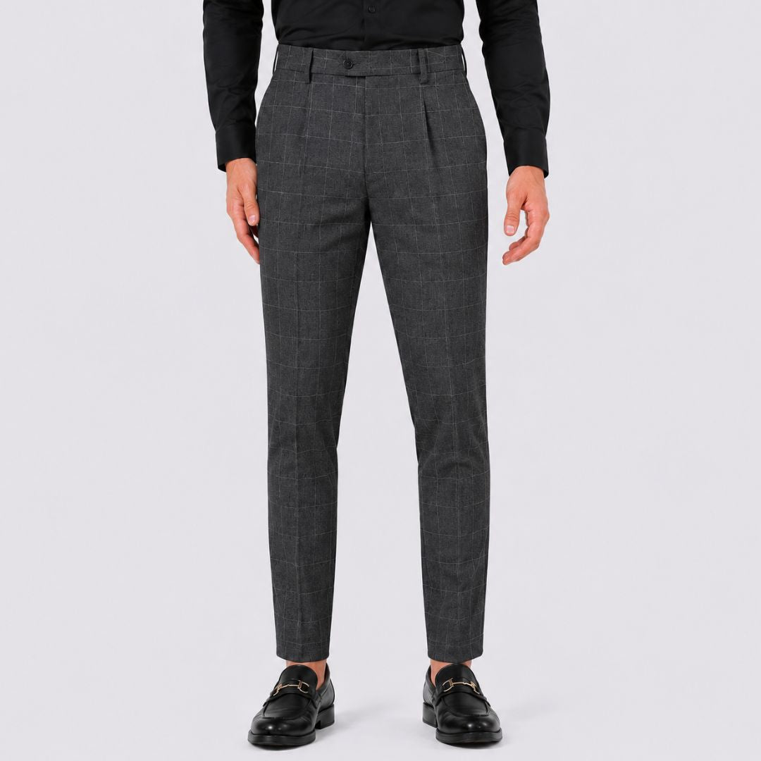 Calça Social Xadrez Masculina Oviedo cinza escuro