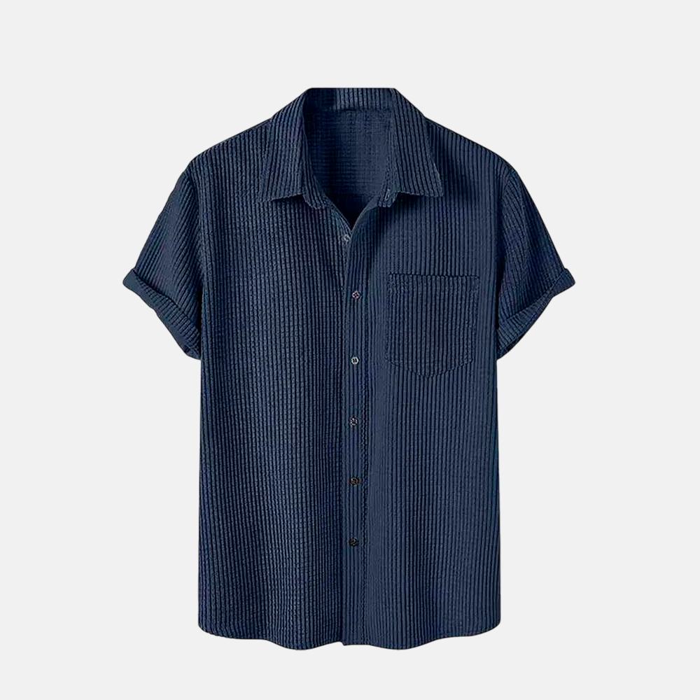 Camisa Manga Curta Fiorinni em Veludo Cotelê azul marinho