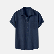 Camisa Manga Curta Fiorinni em Veludo Cotelê azul marinho