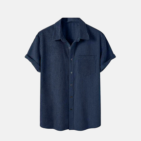 Camisa Manga Curta Fiorinni em Veludo Cotelê azul marinho