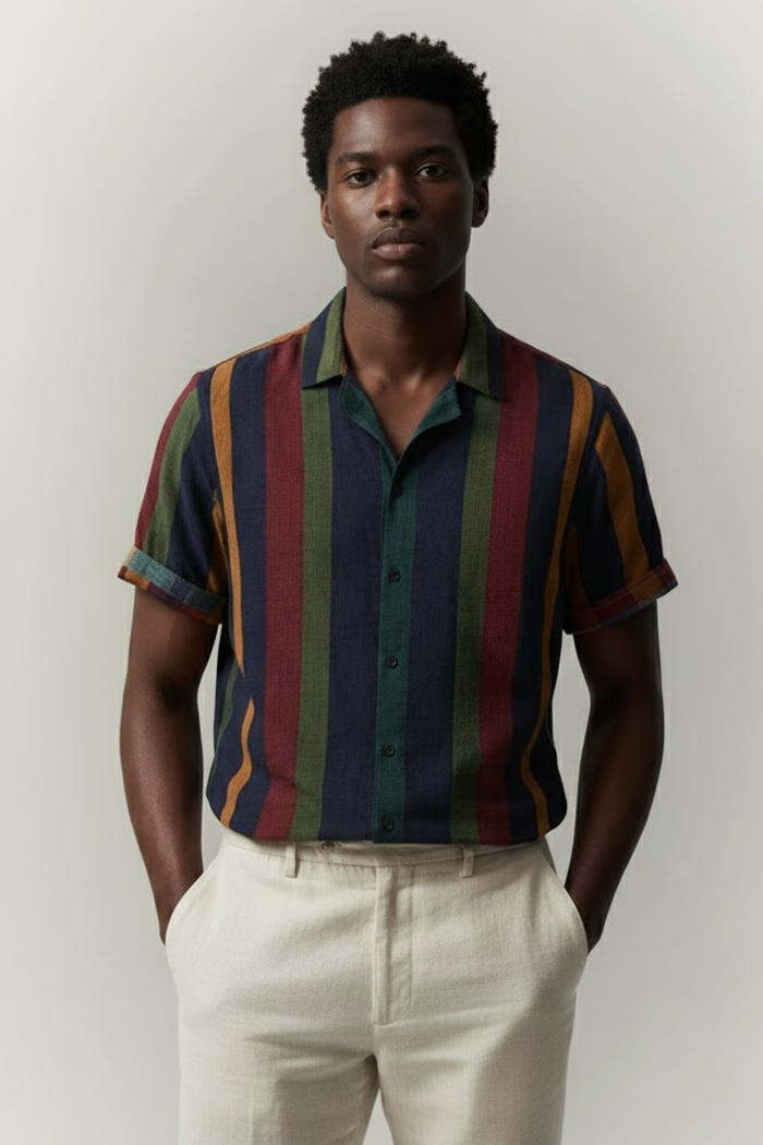 Camisa Manga Curta Leve Listrada Fiorinni