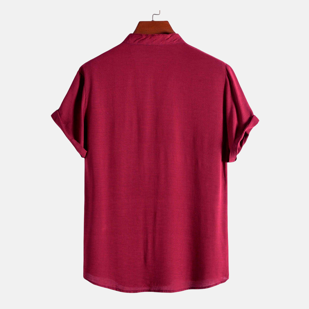 Camisa Masculina Lisa Gola Padre Fiorinni Essentials vinho costas 