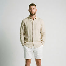 Camisa de Linho Masculina com Bolso bege