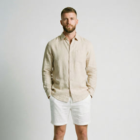 Camisa de Linho Masculina com Bolso bege