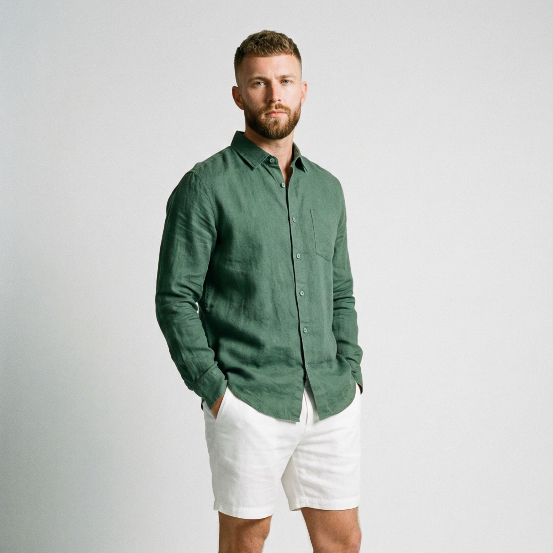 Camisa de Linho Masculina com Bolso verde