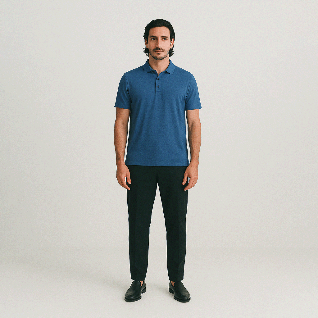 Camisa Polo Masculina em Seda Gelo Fiorinni Azul